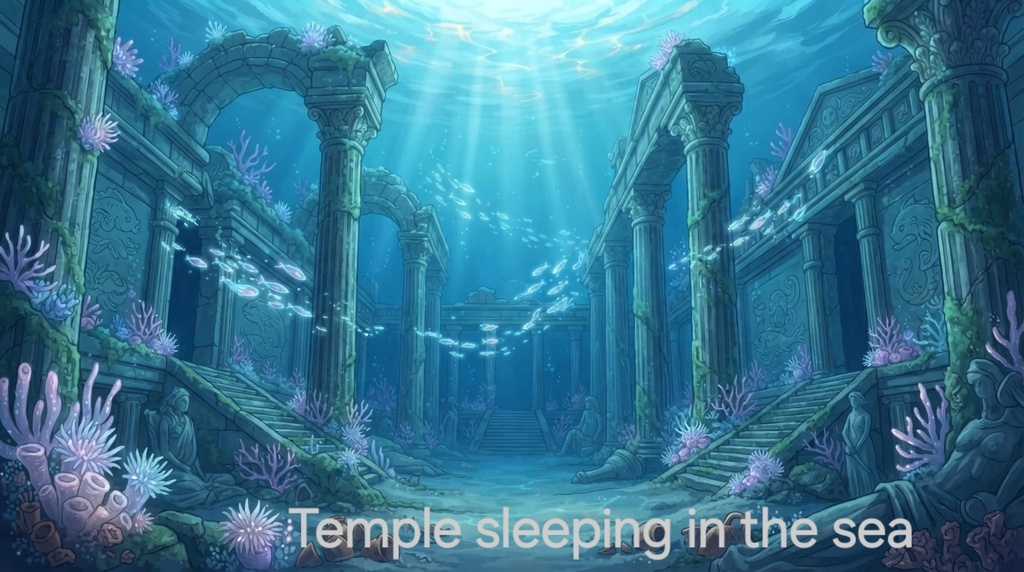 無料配布｜背景画像｜海に眠る神殿【16:9】PC壁紙 配信背景