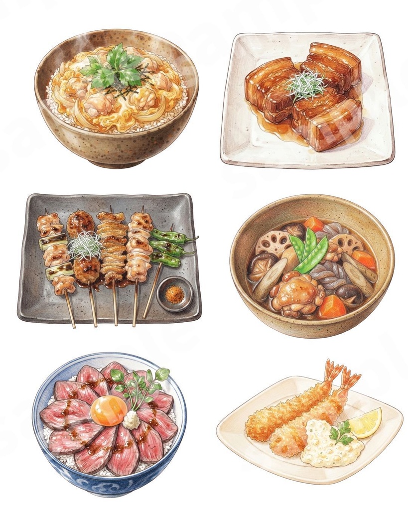日本食イラスト素材12点セット|クリップアート素材 透過PNG