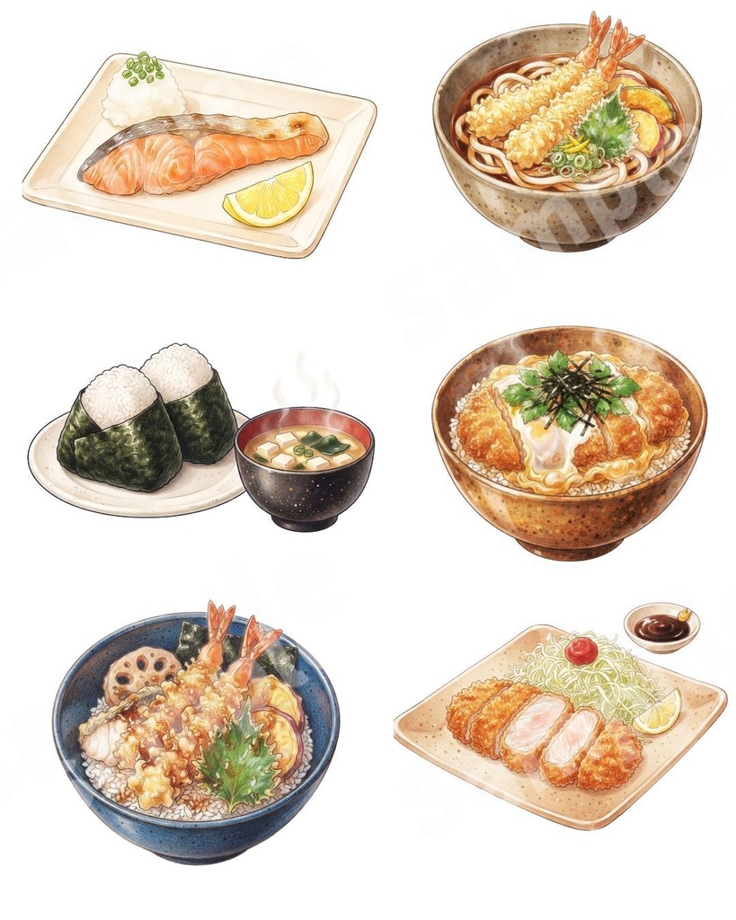 日本食イラスト素材12点セット|クリップアート素材 透過PNG