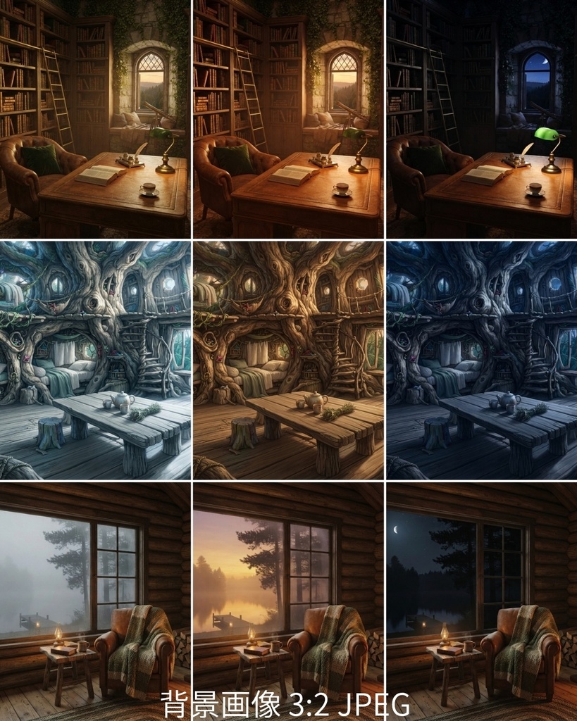 背景素材9点セット｜書斎・ログハウス・ツリーハウス｜TRPG配信背景 VRChatに