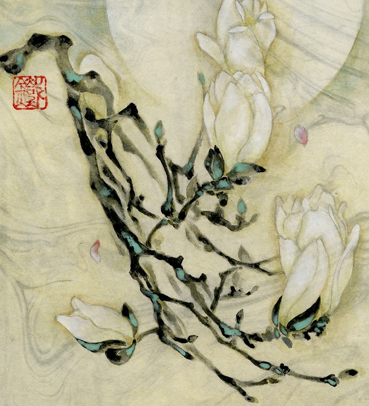 肉筆日本画「春を承く」