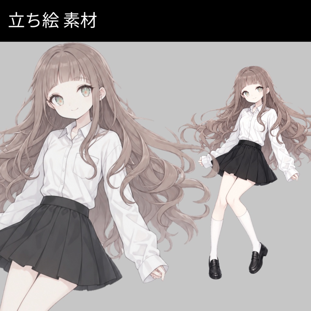 女の子1_茶髪ゆるふわ女子立ち絵_表情差分あり