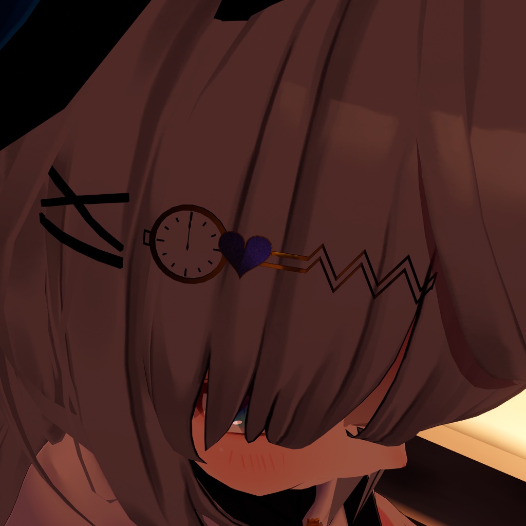 ハートと時計のヘアピン VRchat向けアクセサリ
