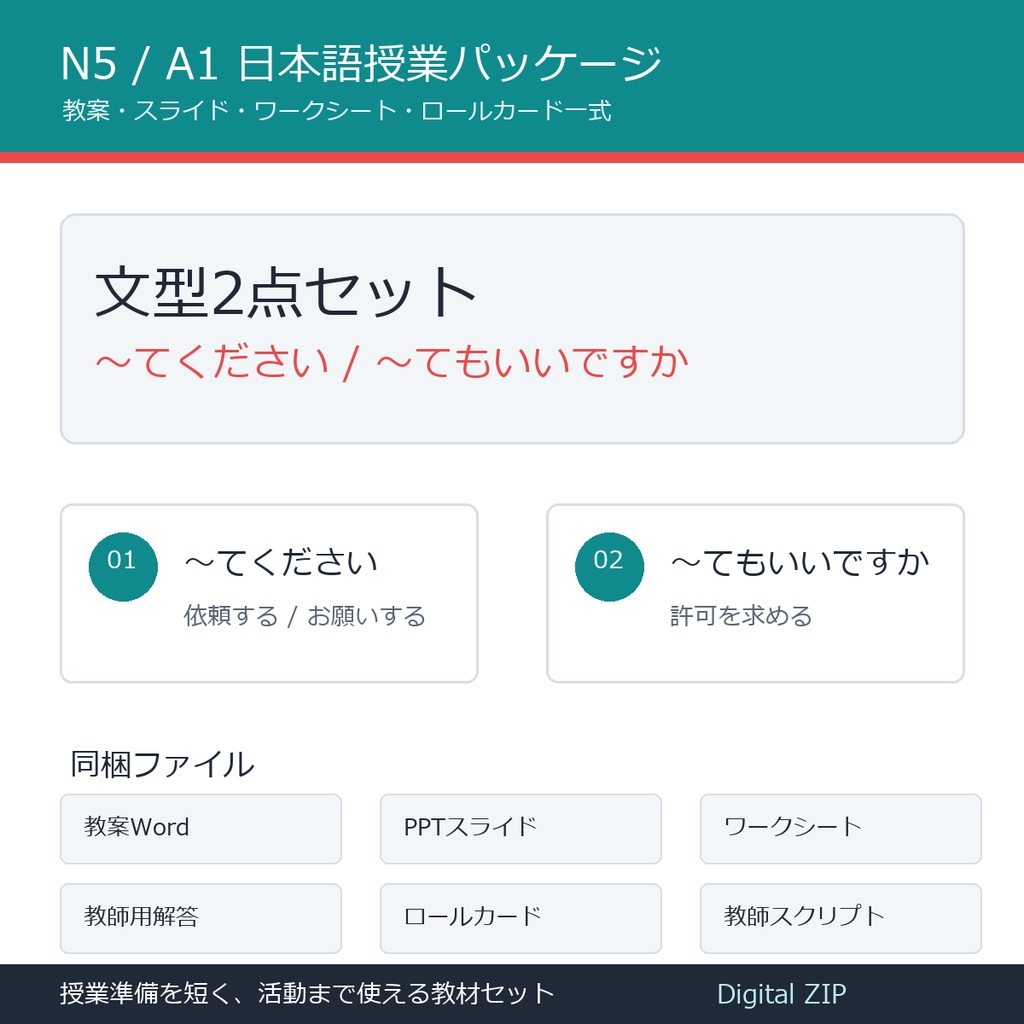 N5/A1 文型授業パッケージ2点セット｜教案・スライド・ワークシート一式