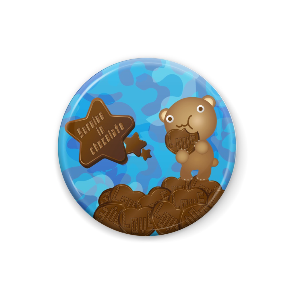 クマチョコ　青　缶バッジ