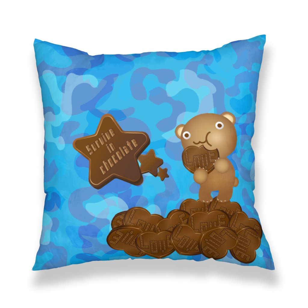 クマチョコ　青　クッションカバー