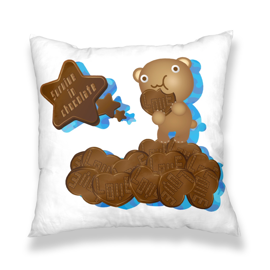 クマチョコ 青 クッションカバー