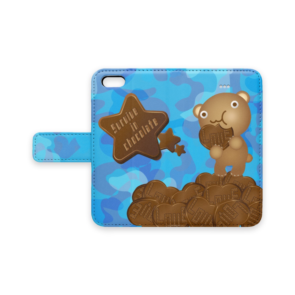 クマチョコ　青　手帳型iPhoneケース