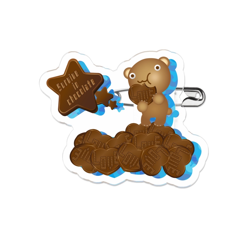 クマチョコ 青 アクリルバッジ
