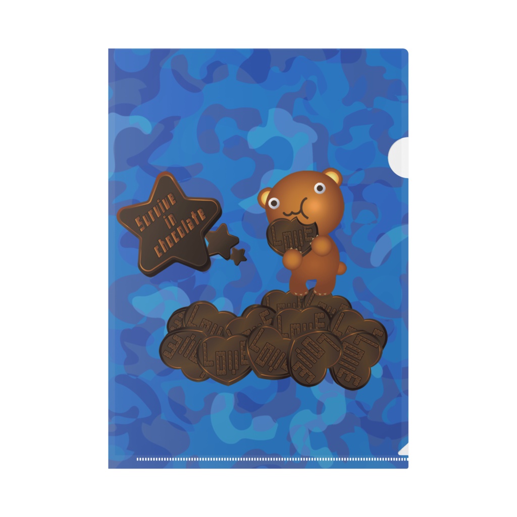クマチョコ　青　クリアファイル