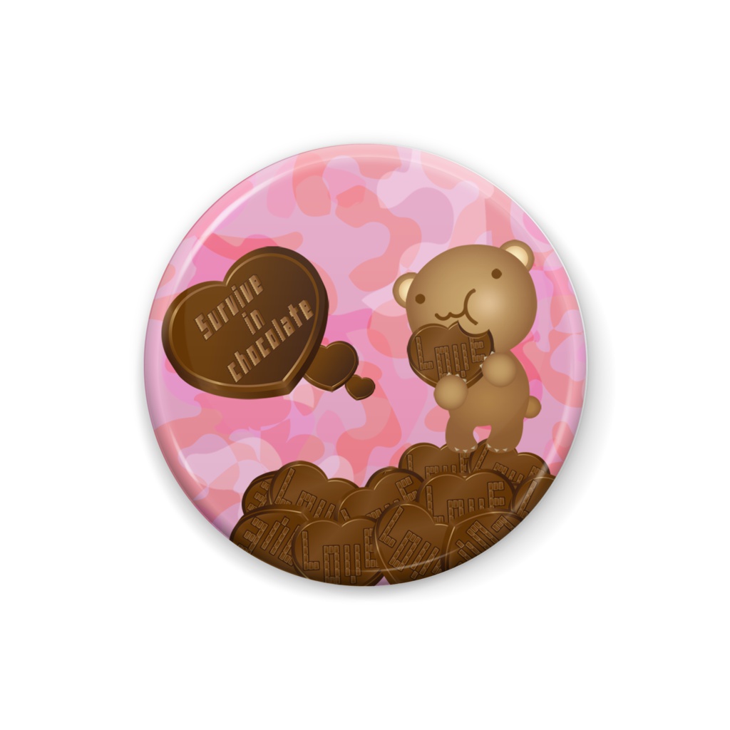 クマチョコ　桃　缶バッジ