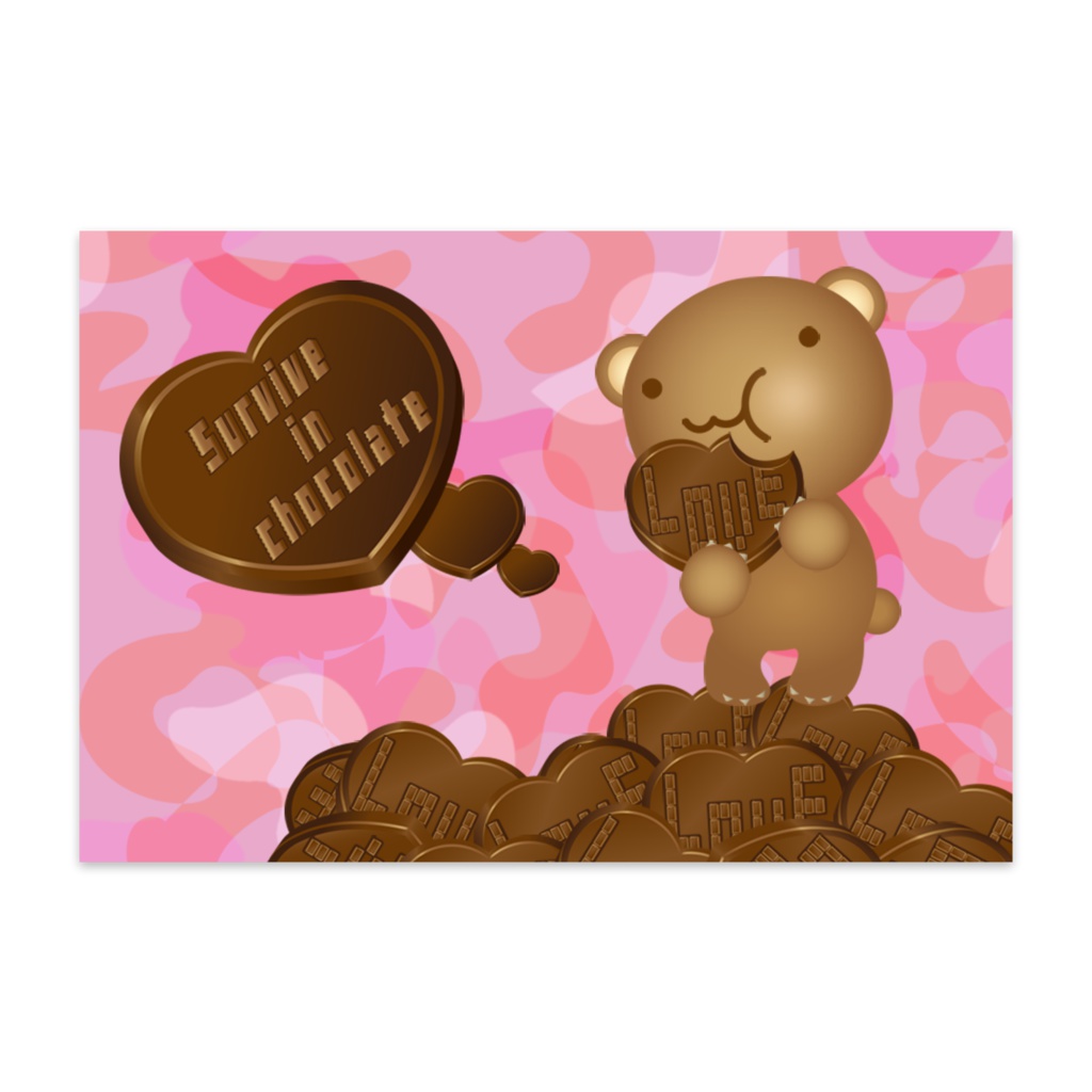 クマチョコ 桃 ポストカード(10枚セット)