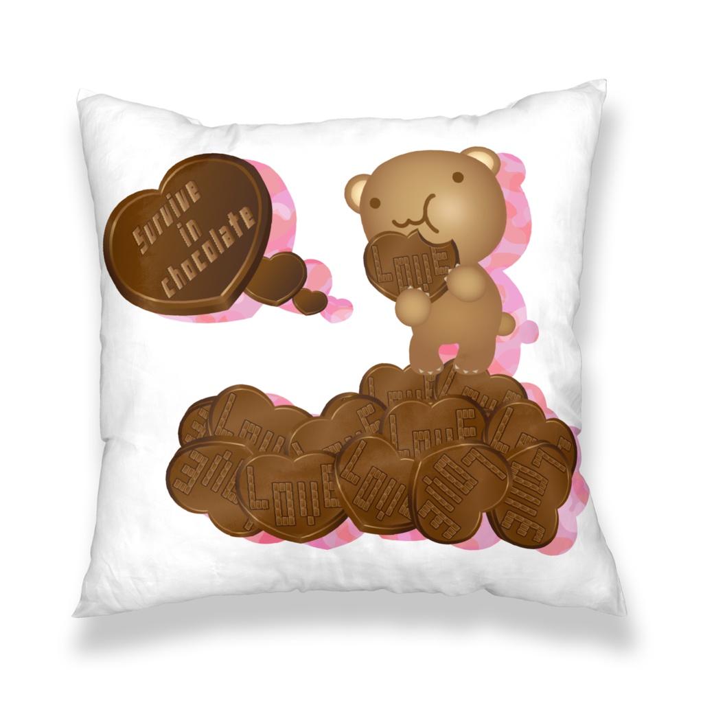 クマチョコ 桃 クッションカバー