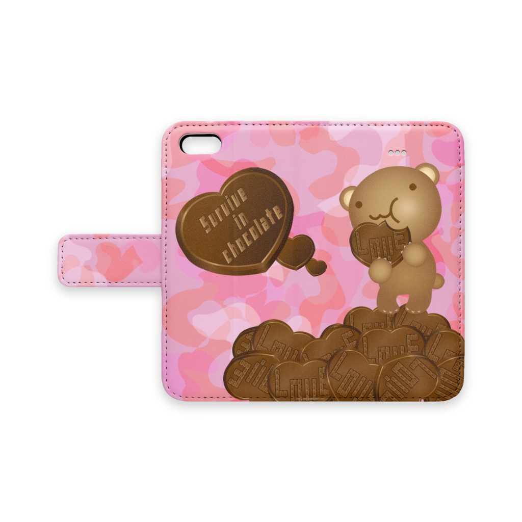 クマチョコ　桃　手帳型iPhoneケース