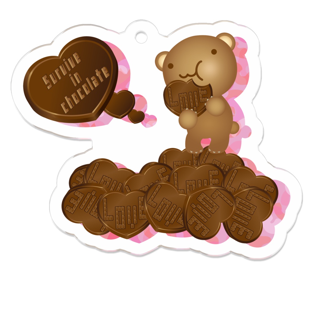 クマチョコ　桃　アクリルキーホルダー