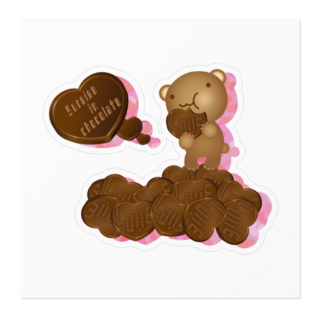 クマチョコ 桃 ステッカー