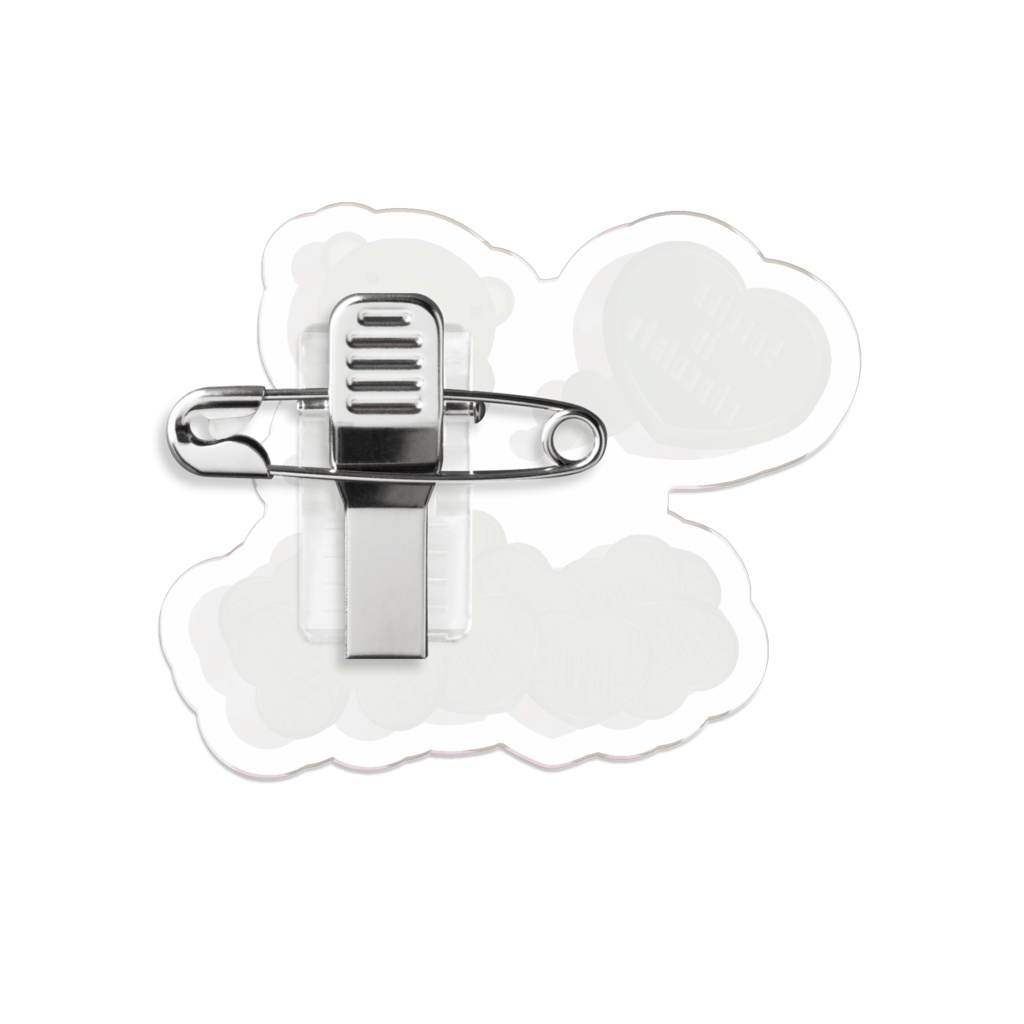 クマチョコ 桃 アクリルバッジ