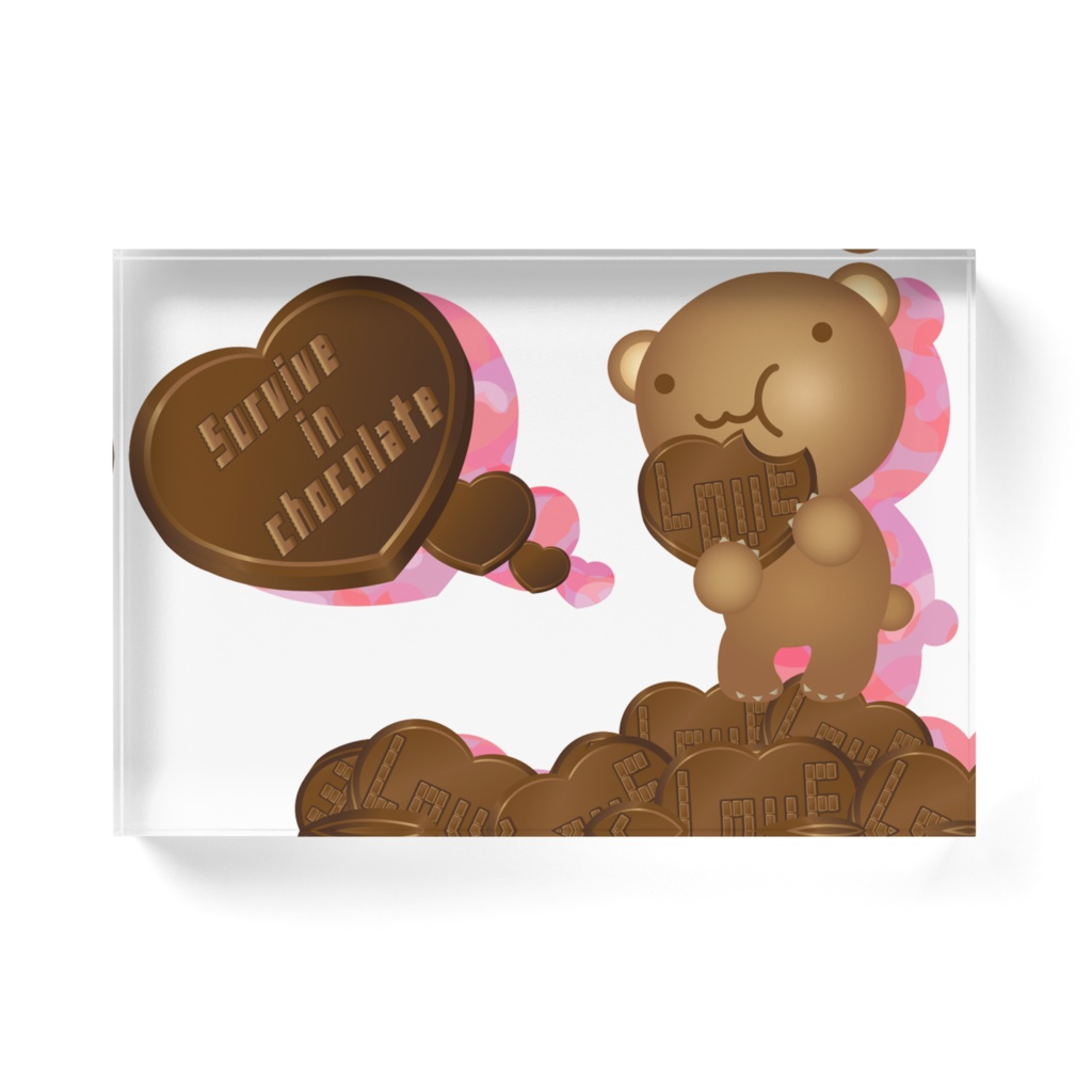 クマチョコ 桃 アクリルブロック