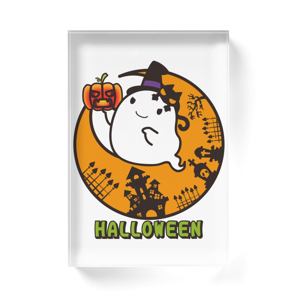 カボチャ畑のふわりん Moon アクリルブロック