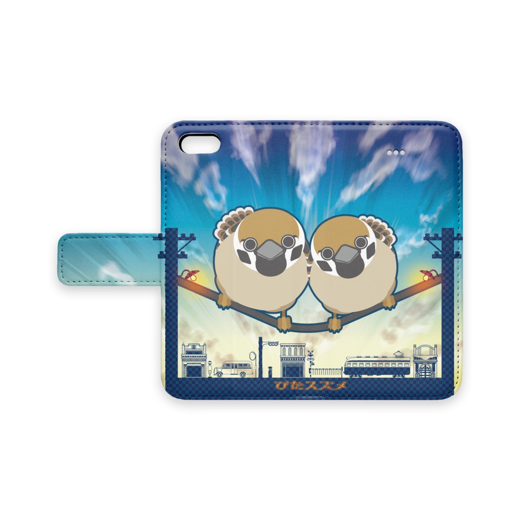 ぴたスズメ 手帳型iPhoneケース