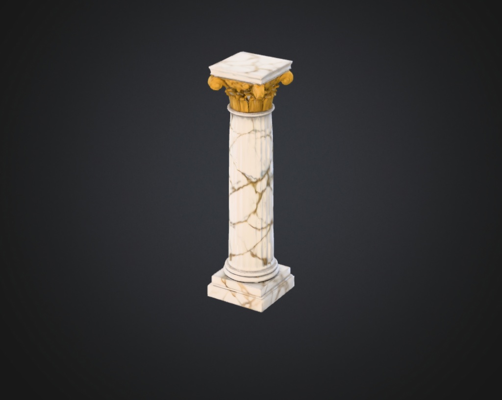 【3D素材】古代ギリシャ風の円柱 - 大理石＆ゴールド（FBX/テクスチャ付）