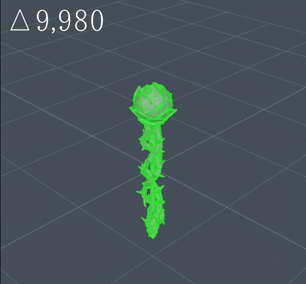 【3Dモデル】深紅の薔薇と黒棘のステッキ - Gothic Rose & Thorn Scepter