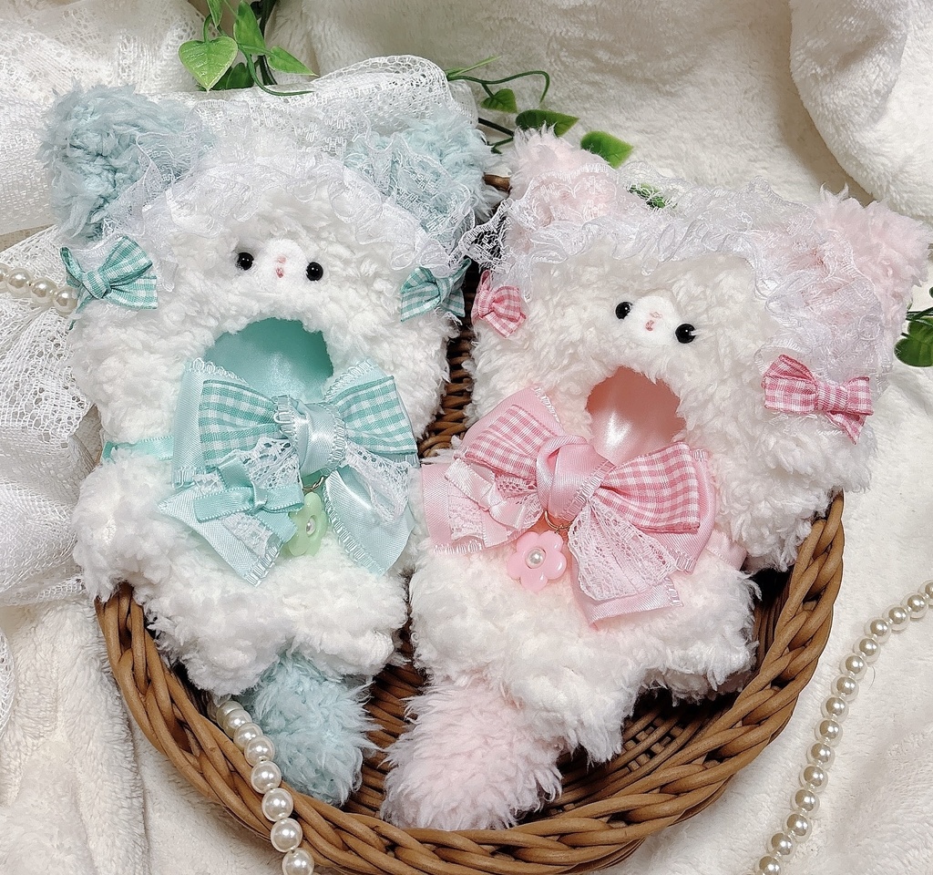 【10-14cm】ぬいぐるみ用　着ぐるみ　ぬい服　ねこ　レース