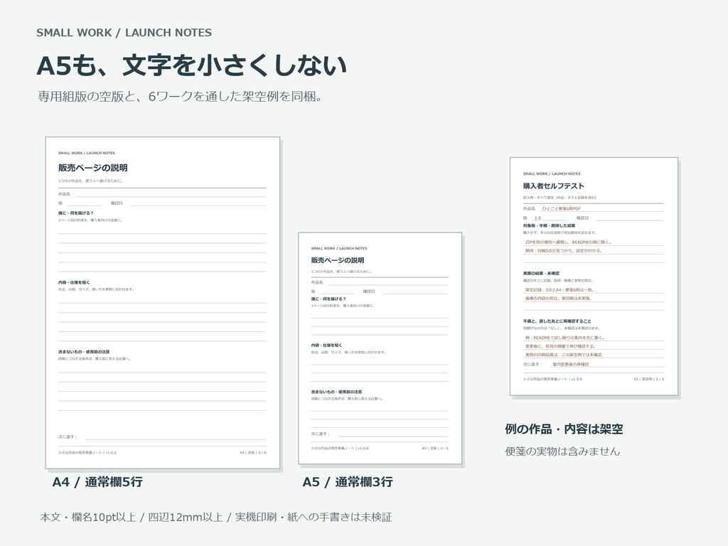 小さな作品の発売準備ノートPDF