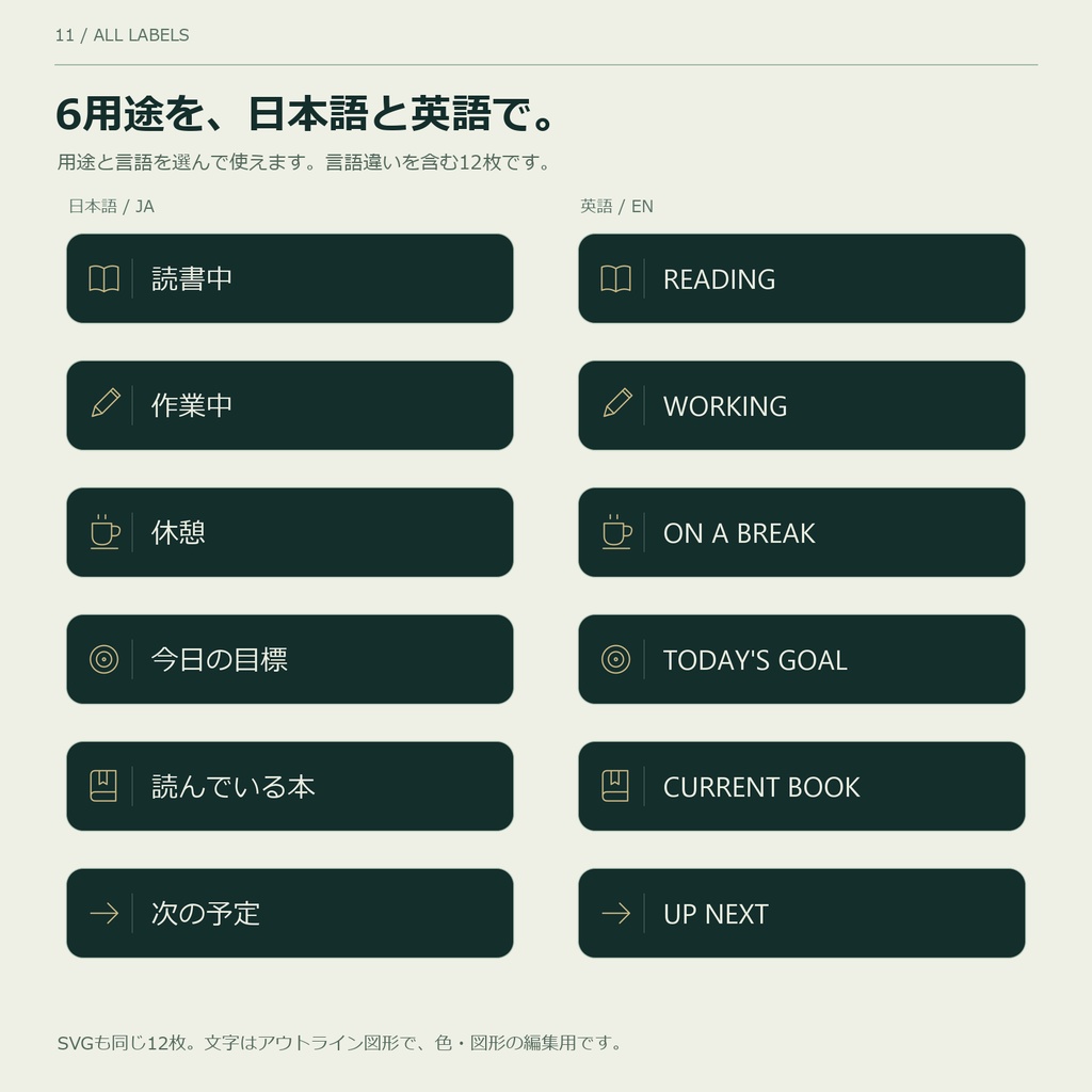 読書と作業の配信ラベル6種