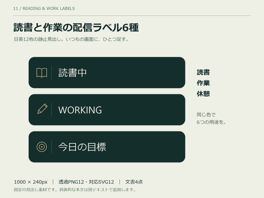 読書と作業の配信ラベル6種