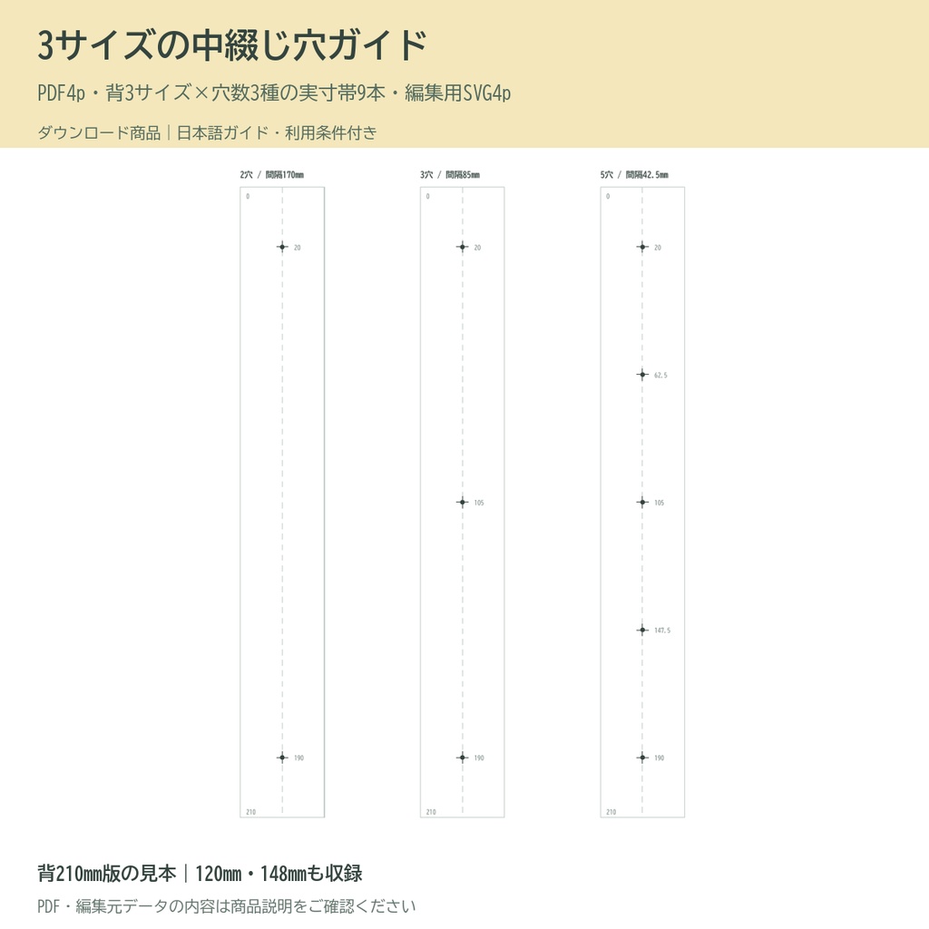 3サイズの中綴じ穴ガイド