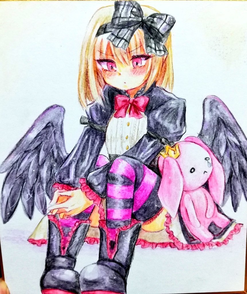 【中色紙】手描きイラスト色紙・ダークフェザーアルマ