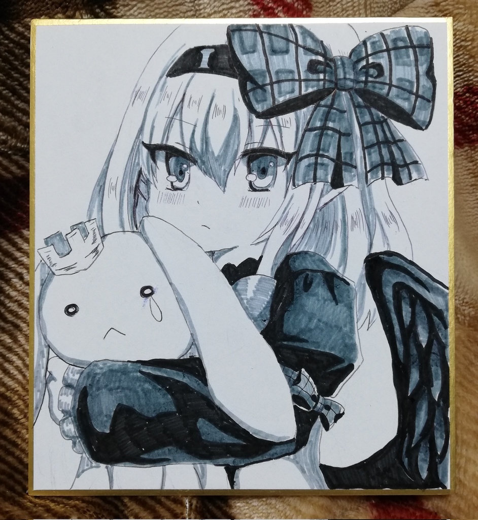 【手描き小色紙】ダークフェザー・アルマ【モノクロ】