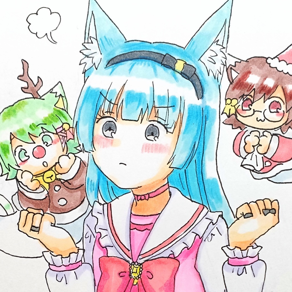 【手描きイラスト原画】クリスマスプレゼントが欲しい地雷服MIHOちゃま【ハガキサイズ】