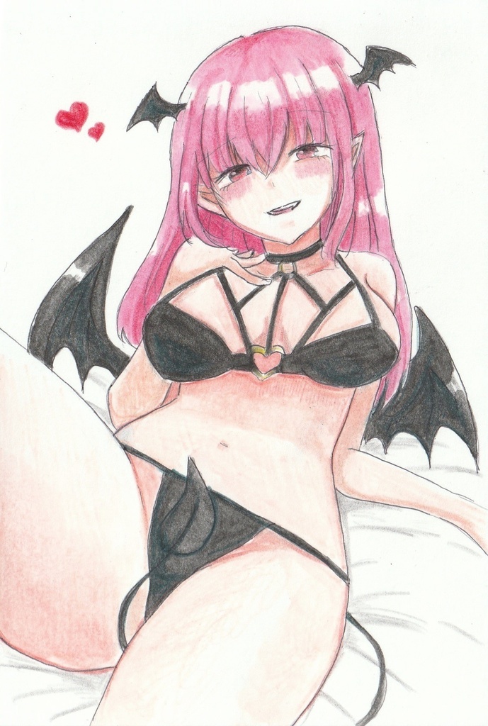 【手描きイラスト原画】おんなのこ【ほぼハガキサイズ】