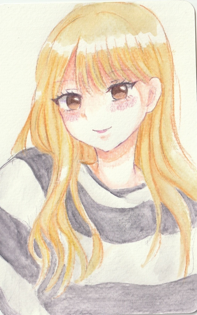 【手描きイラスト原画】おんなのこ【ほぼハガキサイズ】