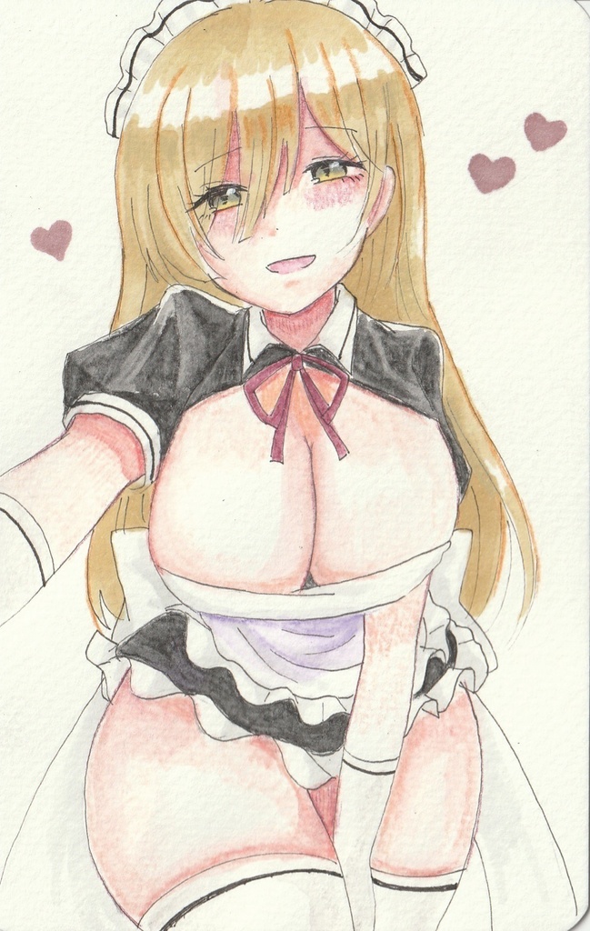 【手描きイラスト原画】おんなのこ【ほぼハガキサイズ】