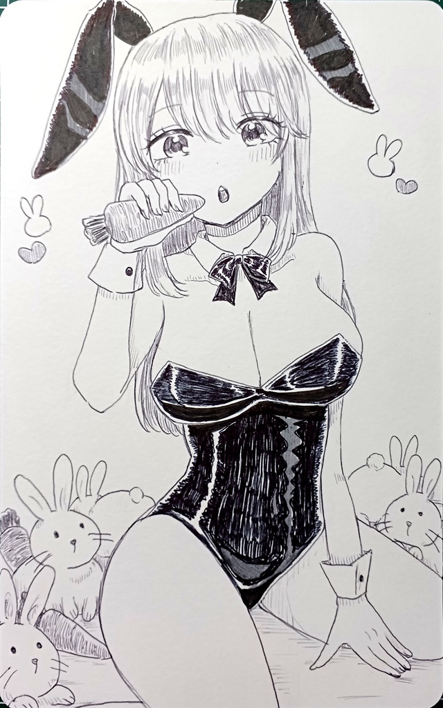 【手描きイラスト】バニー女の子【ほぼハガキサイズ】