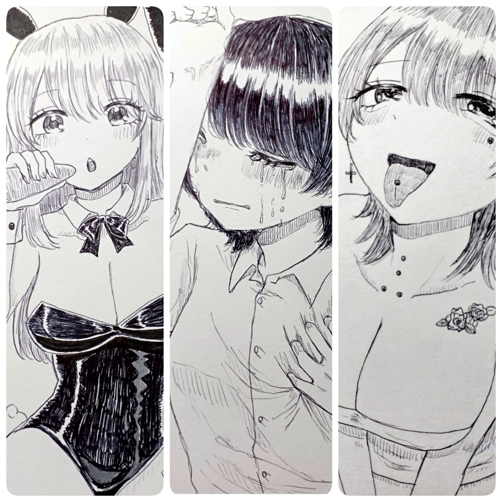 【手描きイラスト】女の子まとめ2【ほぼハガキサイズ】