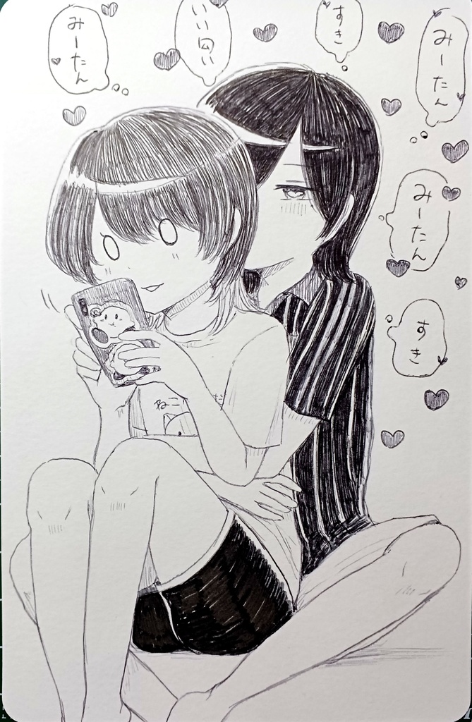 【手描きイラスト】バカカプ【ほぼハガキサイズ】