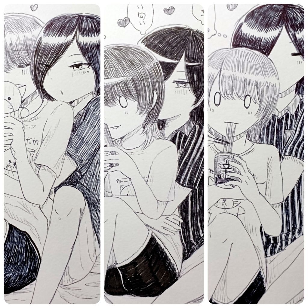 【手描きイラスト】バカカプ【ほぼハガキサイズ】