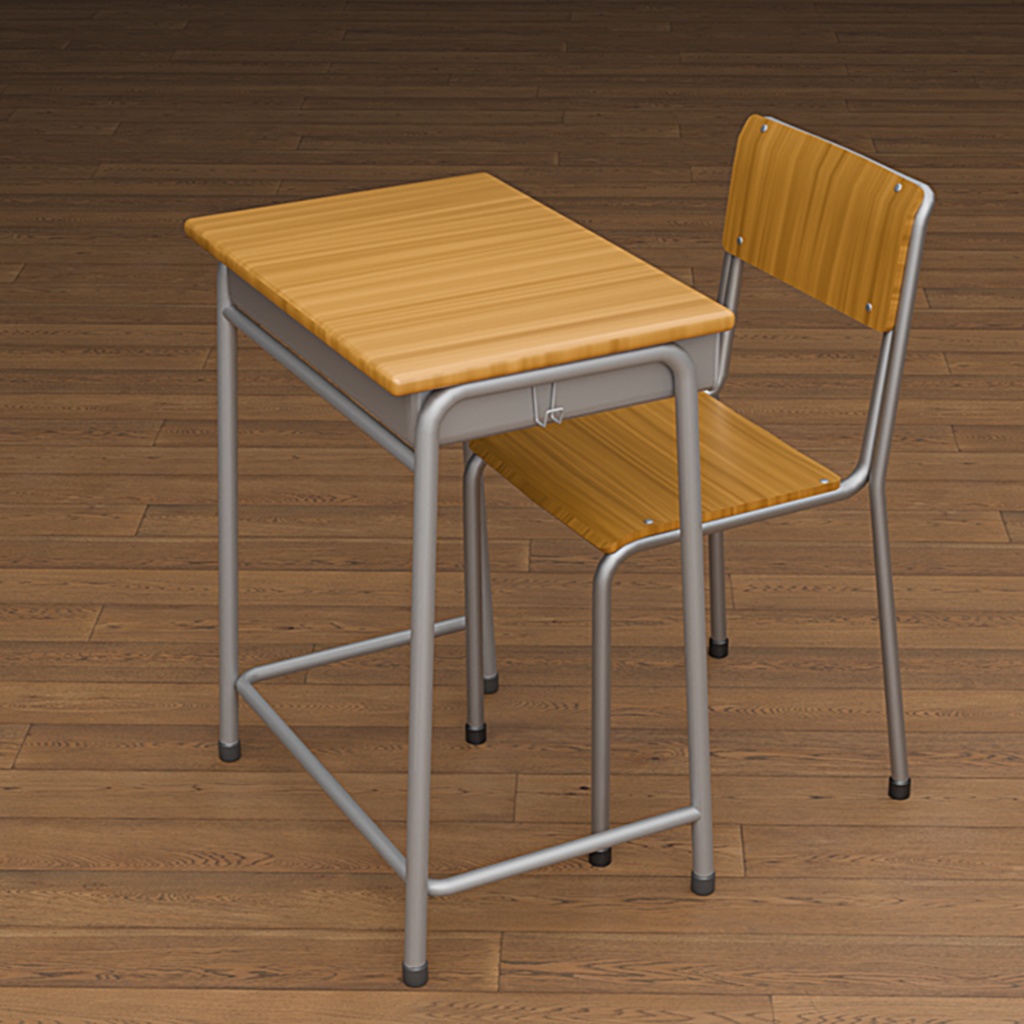 3Dモデル　学校の机と椅子