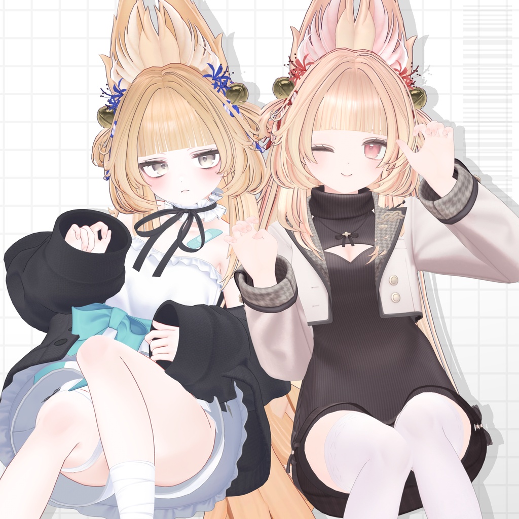 【発売記念SALE】🦊きつねポニーテール&ロングヘア【14avatar】【2way】
