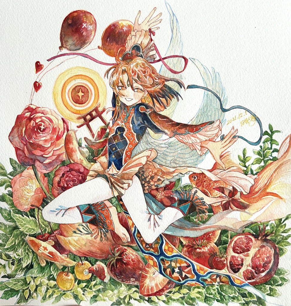 大きめ原画「赤、らんらんと」