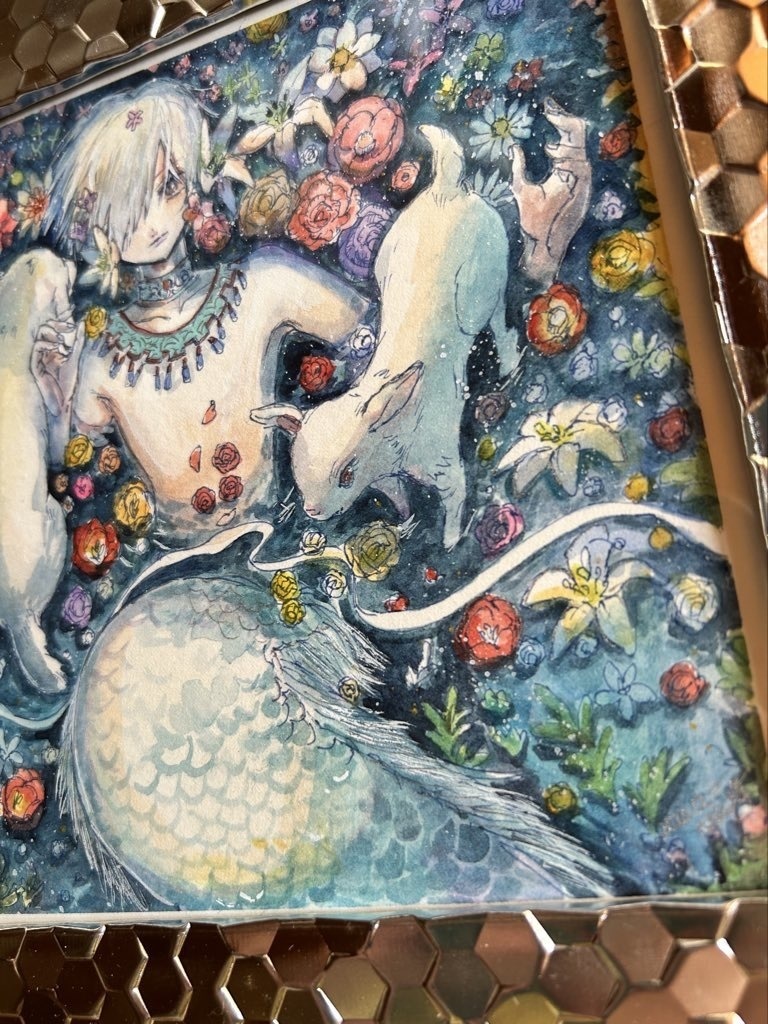 【額装原画】白人魚とヤギ