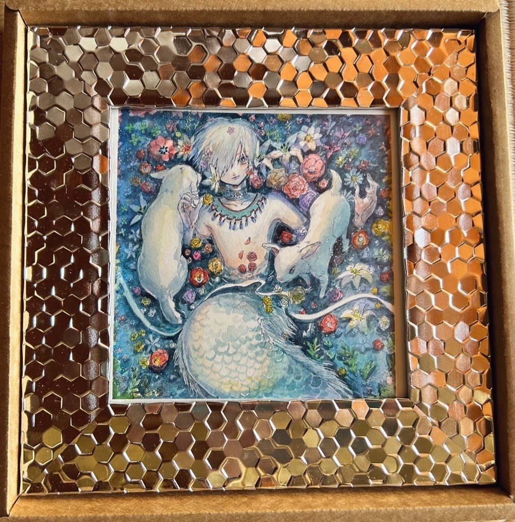 【額装原画】白人魚とヤギ