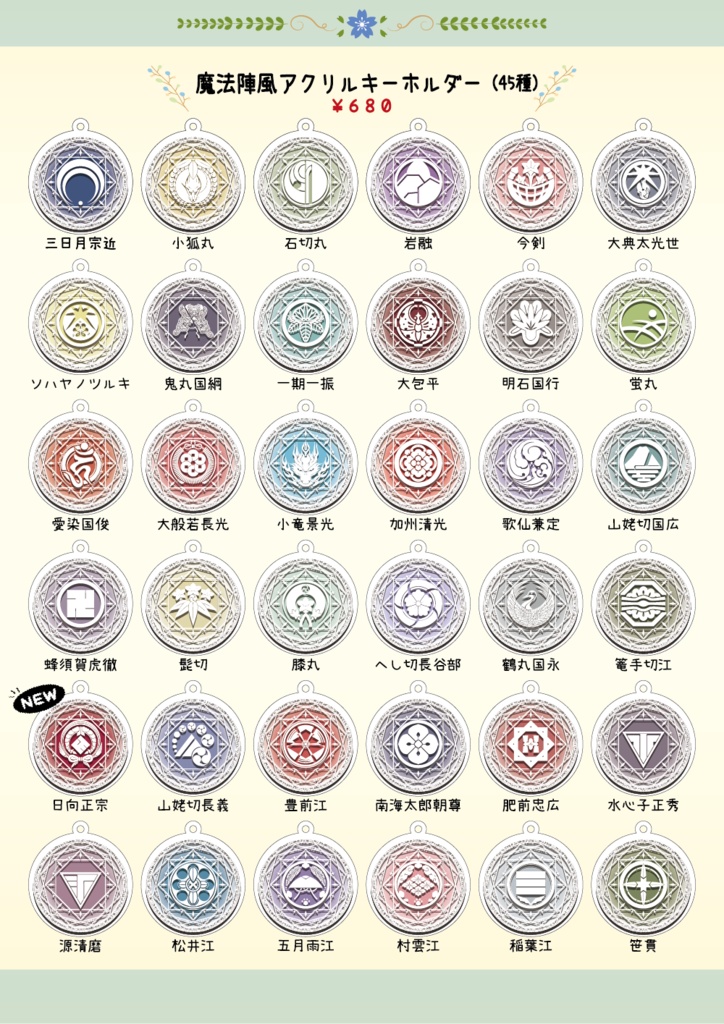 刀剣乱舞イメージ 【魔法陣風】【ミニ版】アクリルキーホルダー