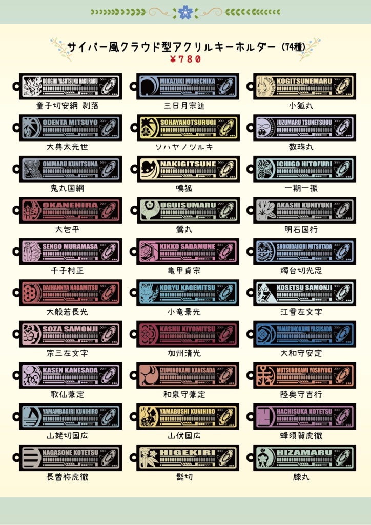 刀剣乱舞イメージ 【サイバー風】【スクエア型】アクリルキーホルダー