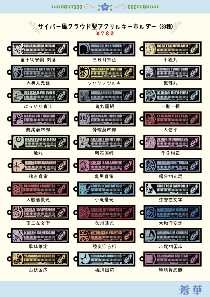 刀剣乱舞イメージ 【サイバー風】【スクエア型】アクリルキーホルダー