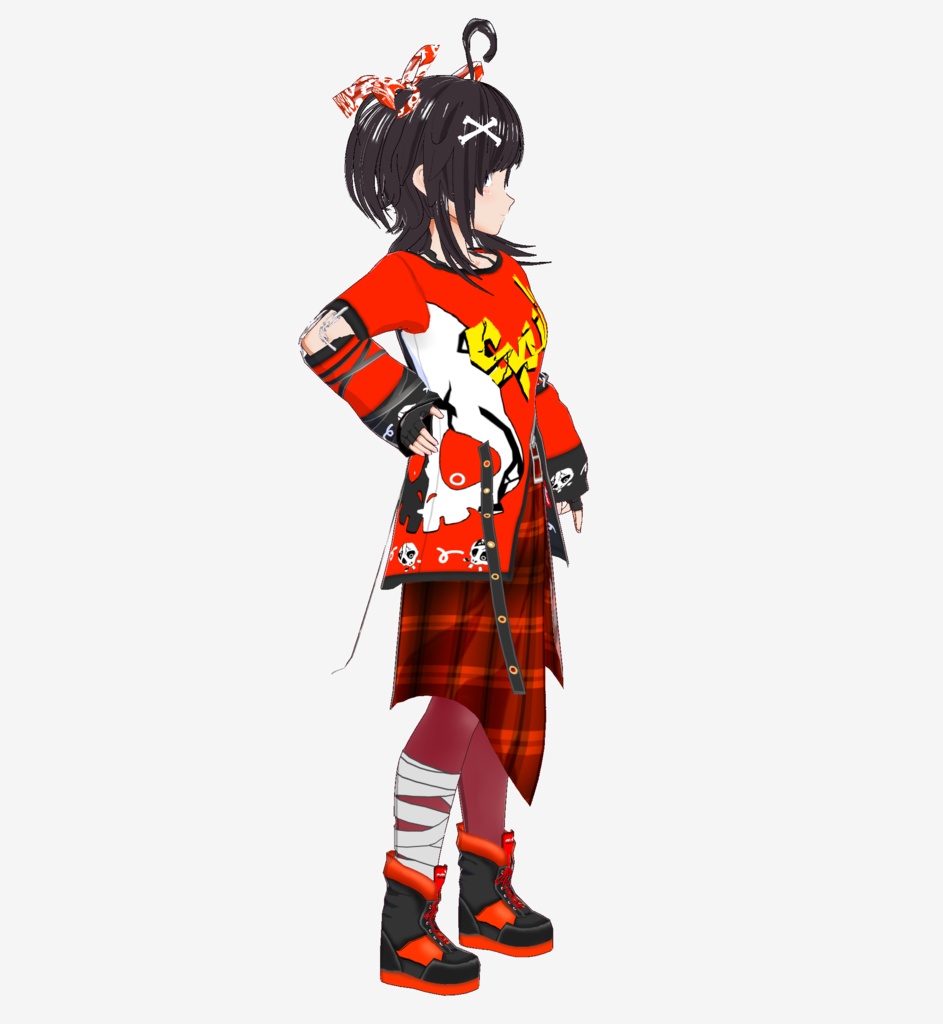 Vroid用 ハーフTシャツ腰布(Skull2)